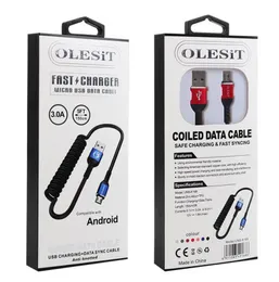 Olesit Dractable Spring 3A USB till typ C Data Cable 1.5m 5ft Fast Charging USB-C 3.0 Car Charger Adapter PD-linjer för Samsung Apple iPhone 15 Pro Max med detaljhandeln