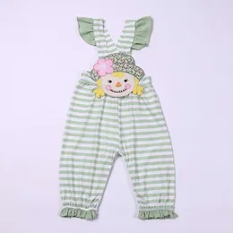 Kläderuppsättningar 2023 Fall Strip Style Baby Girl Bubble Children Scarecrow Applique Sleepwear Green Cotton Boutique Ropmer Kids för 0 3 M 230830