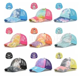 6 Style Baseballs Hat Ponytail Baseball Cap Washed Cotton Trucker Caps Snapback Tie-Dye Colorful Mesh Cap DB626