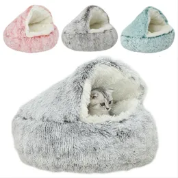 Kennele Pióra Plush Pet Cat łóżko okrągły kot poduszka dla kota 2 w 1 w 1 ciepłym kota koszyka spana torba kota gniazdo Kennel na mały pies kota łóżko 230831