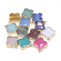 Charms 2 Pcs Natural Semi-Precious Stone Random Colour Clover Pendant Exquisite Shape For Diy Jewelry Making Handmade Bracelet Drop De Dhhn6