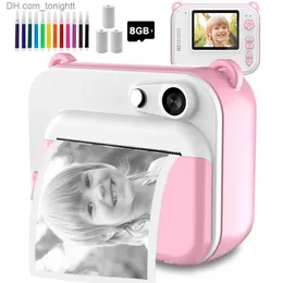 Filmadoras Câmera de impressão instantânea das crianças com impressora térmica Kid Digital Photo Boy's Birthday Gift Child Video Girl's Toy Q230831