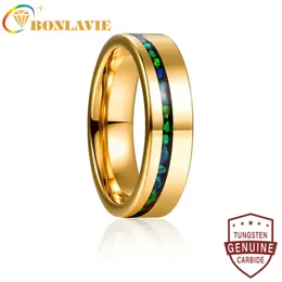 Pierścionki ślubne Bonlavie 6 mm Electric Gold Kolor polerowany Inkrustowany Zielony Opal Tungsten Pierścień Męski Modna Biżuter Ślubna Prezent 230831