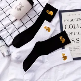 Men's Socks Korea Funky Harajuku Trend Women Men Funny Cute Cartoon Bear White Black Color Kawaii Unisex Surprise Mid