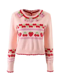 Женские свитера йенкей моды Женщины Сладкая розовая клубничная вишня тонкий вязаный свитер o шее с длинным рукавом.