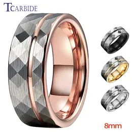 Anéis de casamento 8mm martelo banda de casamento para homens mulheres multi-facetado escovado offset acabamento agradável presente jóias conforto ajuste 230831