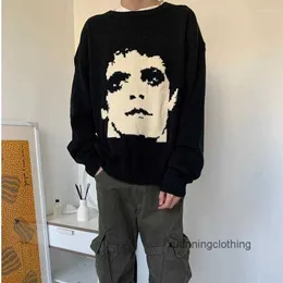 Extinct Print Streetwear Knitted Oversized Sweater Men Winter Harajuku Cotton Unisex JH5X