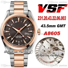 VSF V2 Aqua Terra 150M 43 5mm GMT A8605 Automatic Mens Watch Two Tone Rose Gold Brown Textured Dial Stainless Steel 231 20 43 22 0272V