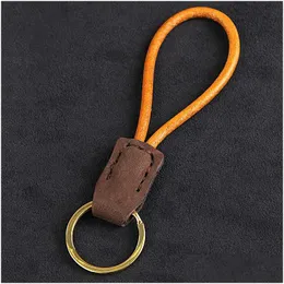 Keychains Lanyards Handmade Leather Keyring Key Holder Real Cowe Rope Keychain Bag Charm Pendant Accessories Car Llaveros Giftkeycha Dhs0R