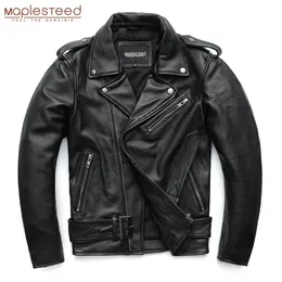 Skórzanie męskie sztuczne maplesteed klasyczne kurtki motocyklowe Mężczyzn Mężczyzn 100 Naturalne krowi gęste moto rękaw zimowy 6169cm 8xl M192 230831