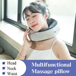 Massera nackkudde Electric U Shape Massage Pillow Vibration Heating Shoulder Massager Muskelavslappning Smärtlindring Resor Hem Bil Hälsovård 230831