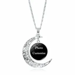 Pendant Necklaces Custom Made Po Moon Necklace For Women Men Personalized Glass Cabochon Picture Charm Chains Fashion Jewelry Gift Dro Dhvqp