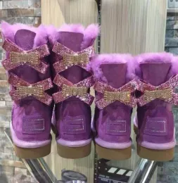 Ugges New Australia Baile Bow II Snow Boots 중간 튜브 패션 따뜻한 여성 면화 신발 Bow Knot Drill Snow Shoe 8865 US5-13 Ugglies