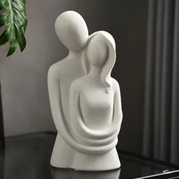 Decorative Objects Figurines Abstract Couple Statue Decorative Sculpture Modern Home Decoration Ceramic Figure Figurines room table ornaments 230830