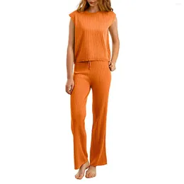 Fatos femininos sem mangas cor sólida baggy casual duas peças elástico pantsuit para casa neve mulheres vestido calças altas