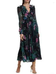 Casual Dresses 55 Designer Fashion Summer Women's Celebrity Long Sleeve Print Chiffon Midi Dress Party Vintage High Quality
