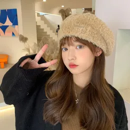 Berets Metal Standard Imitation Mink Hair Beret Women's Autumn And Winter Korean Plush Solid Color Warm Temperament Painter Hat