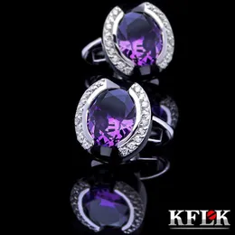 Cuff Links KFLK Jewelry shirt cufflink for mens Brand Purple Crystal Cuff link Luxury Wedding Groom Button High Quality guests 230824