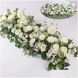 Decorative Flowers Wreaths 50/100Cm Diy Wedding Artificial Rose Flower Row Wall Arrangement Supplies Decor Iron Arch Backdrop Drop Dhq1X