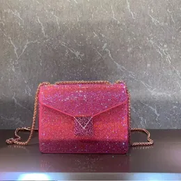 Evening Bags Retro luxury chain bag shiny crystal handbag fashion design shoulder black messenger Joker solid color woman 230831