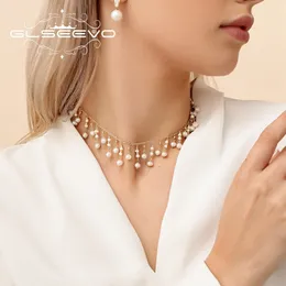 Anhänger Halsketten GLSEEVO Natürliches Süßwasser Kleine Perlenkette Luxus Für Frauen Hochzeit Verlobung Quaste Kette Choker Feiner Schmuck GN0224 230831