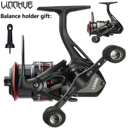 Flyfiskerullar2 Linnhue Fishing Reel Lure 1000 2000 3000 Spinning Reel Double Grip Deep Shallow Spool Carp Fishing Reel Fishing With Balance Rod 230830