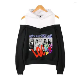 Women's Hoodies KPOP Korean Fashion ITZY Hoodie Women Kawaii Off Shoulder Sweatshirt Hooded Pullover Tops Streetwear Clothes