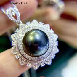 Pendants Gorgeous 10-11mm South China Sea Black Stud Pearl Pendant Necklace 925s