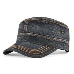 BERETS VOBOOM DENIM ARMY CAP MEN WASHED COTTON BUCKET HAT FALL HEADPIECEフラットトップ調整可能なエドバイザーハット164 230830