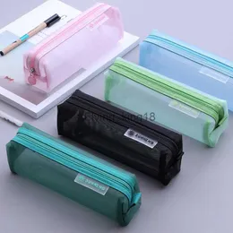 Pencil Bags Macaron Transparent Mesh Pencil Case Kawaii Pen Bag Cute Pencil Pounch Retro Color Korean Stationery School Supplies for Student HKD230831