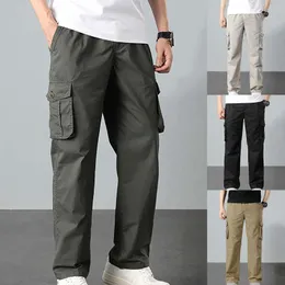 Calças masculinas casual cintura multi bolso cor sólida babador de rua masculino grande e alto 44x30 dedo do pé