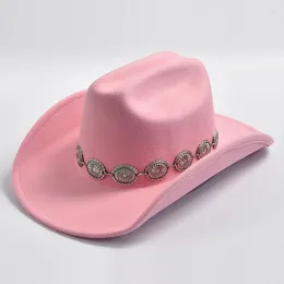 Berets Pink Cowboy Hat for Women's Po rekwizytów Cowgirl Jazz Hats Party Dress Cap sombrero hombre