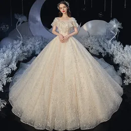 Księżniczka Shiny Suknie ślubne na sprzedaż 2023 koronka Sheer Crew Neck Niestandardowy styl vintage