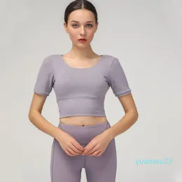 Lu 2024 NEUE Sport-Damen-Fiess-Kurzarm-Laufhose mit Brustpolster, eng anliegende, bequeme, schnell trocknende Yoga-Kleidung