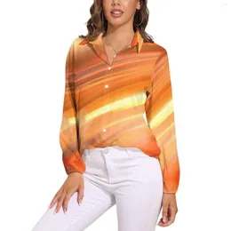 Women's Blouses Sunset Light Print Blouse Long-Sleeve Abstract Art Pretty Female Street Wear Oversize Shirt Graphic Top Birthday Present