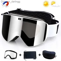 Ski Goggles 2022 Magnetic Lens Ski Goggles Double Layer Polarized Lens Skiing Anti-fog Snowboard Goggles Men Clear Lens Ski Glasses Eyewear Q230831