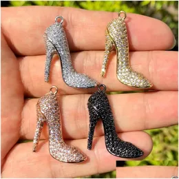 Charms 5Pcs Cubic Zirconia Pave High Heel Charm Shoes Pendant For Woman Bracelet Necklace Making Jewelry Accessoriescharms Drop Delive Dhqf1