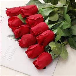 Decorative Flowers Single Top Grade Hand Feeling Moisturizing Rose Bud Artificial Flower Valentine's Day Gift Wedding Home Table Decoration