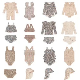 Kleidung Sets 2023 Sommer Baby Mädchen KS Badeanzüge Kinder Floral Bademode Sets Urlaub Outwear Kleinkind Mädchen Print Schwimmen Bikini Shorts cap 230830