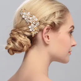 Pentes de cabelo feitos à mão para casamento, para noivas, cor dourada/prateada, pentes de cabelo em forma de flor, acessórios de casamento