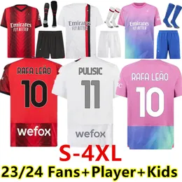 S-4XL 23 24 Milans Giroud Soccer Jerseys 2023 Pulisic Theo Tonali Reijnders Shirt Romagnoli Rafa Leao S.Castillejo Reijnders Loftus-Cheek Men Kids Football Uniform