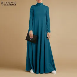 فساتين أساسية غير رسمية Zanzea الخريف لذيذة طويلة الأكمام Kaftan الأنيقة الصلبة Sundress Robe Fashion Maxi Long Dress Party Vestidos 230831