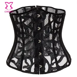 Siyah Fishnet Deri Underbust Corset Bustier Seksi Lingerie Espartilhos E Corpetes Korse Gotik Giyim Kadınlar İçin Korsett 262H