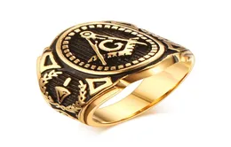 MEN039S Paslanmaz Çelikte Vintage Altın Masonik Sembol Yüzükleri6234191