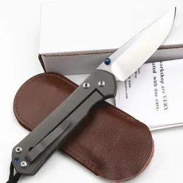 Ny CR 21 -årsjubileum Folding Knife D2 Satin Drop Point Blade CNC Titanium Alloy Handle EDC Pocket Knives With Leather Mante and Retail Box