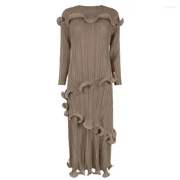 Basic Casual Dresses Casual Dresses Pleated Spring Autumn Fashion Women Plus Size Dress Solid Color Long Sleeve Designer