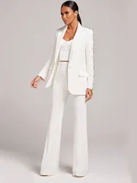 Damskie dresy High Street EST Projektantka Runway Suit Zestaw Sytury Kariery Women Single Blazer Flare Pants Suit 230831