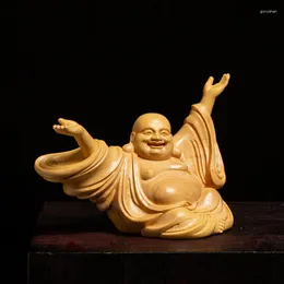 Statuette decorative 6 cm Statue di Buddha Maitreya che ride Statua sacra Gioia felice Scultura in legno Casa Zen Piccoli ornamenti da parete Regalo artigianale