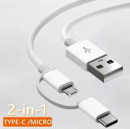 2 I 1 Micro USB Type C -kabel Snabb laddning Telefonladdare USB Data Cord för Xiaomi Samsung Huawei OnePlus Sony Nokia USB C -kabel