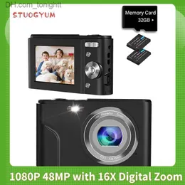 Kamery cyfrowe aparat cyfrowy 48MP Blog wideo 16x Zoom Kamery dla dzieci z kartą SD 32 GB do fotografii Portable Child Q230831